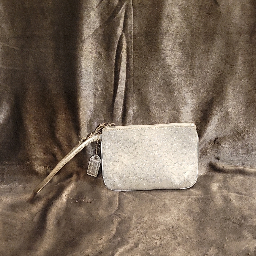 Elegant Coach White and Silver Wristlet